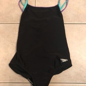 Girls one piece athletic swim suit.